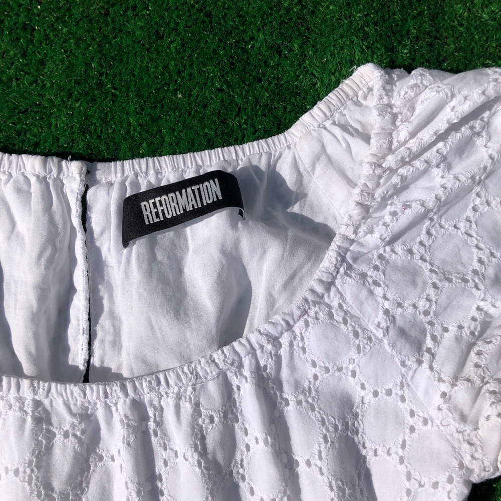 Reformation Lorelai White Eyelet Mini Dress - Picture 2 of 3